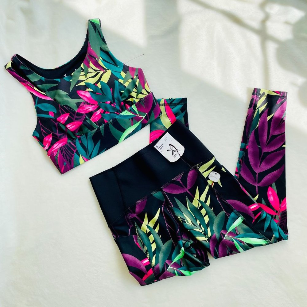 Xersion Womens Move High Rise 7/8 Ankle Leggings Sports Bra Set Anti Odor Small